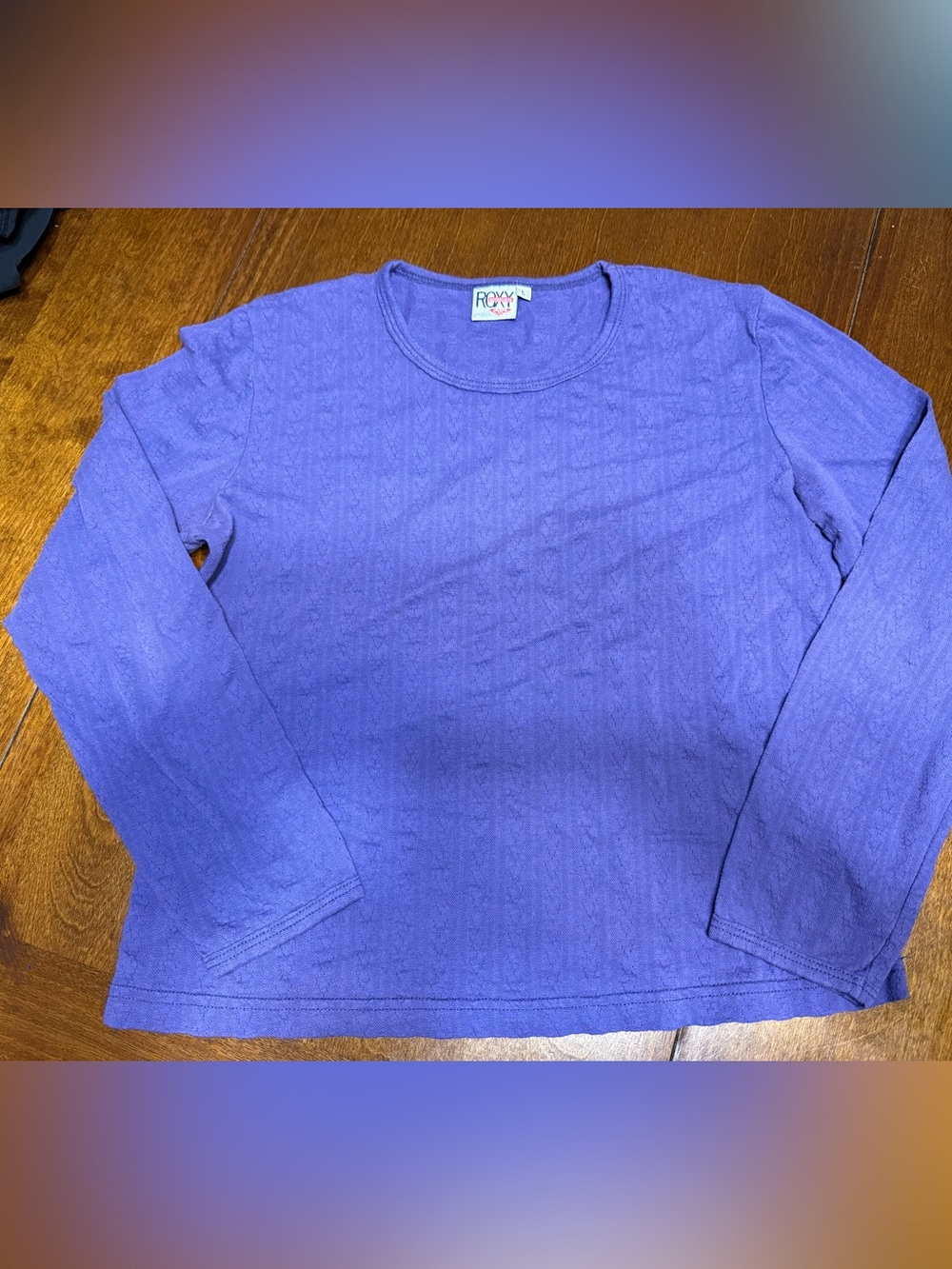 VTG Roxy Crewneck Top Purple Textured Cable Ribbed Knit Sweater Surfwear Y2K L